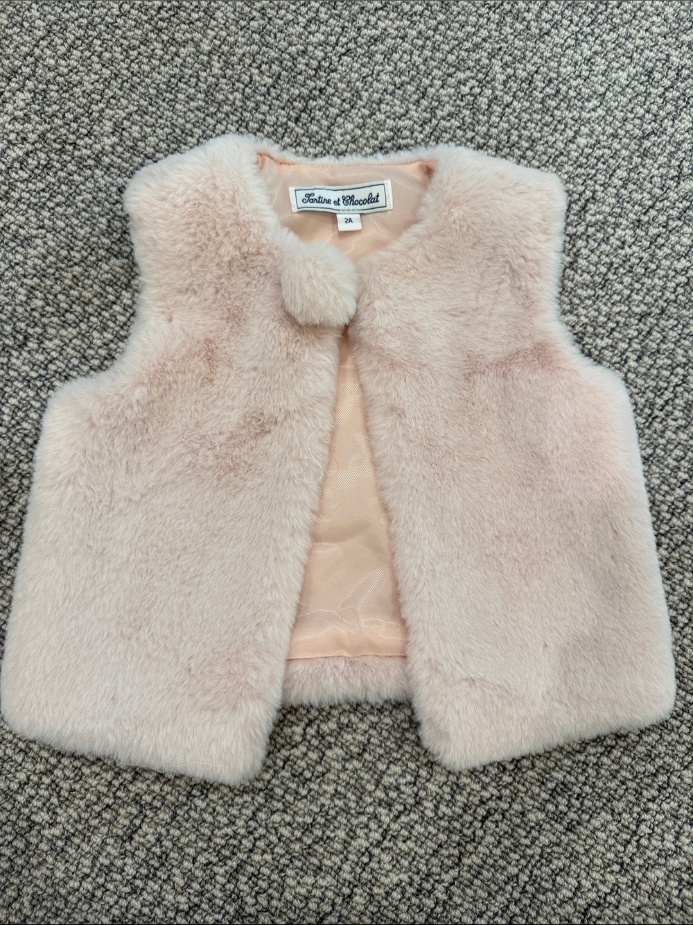 Tartine et Chocolat Pale Pink Faux Fur Vest with Pom